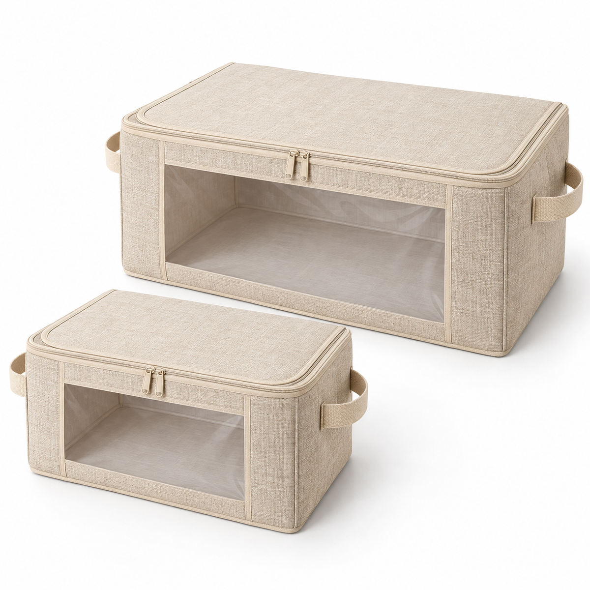 Oatmeal Windowed Storage Bags, Mixed Size 2-Pack on a white background