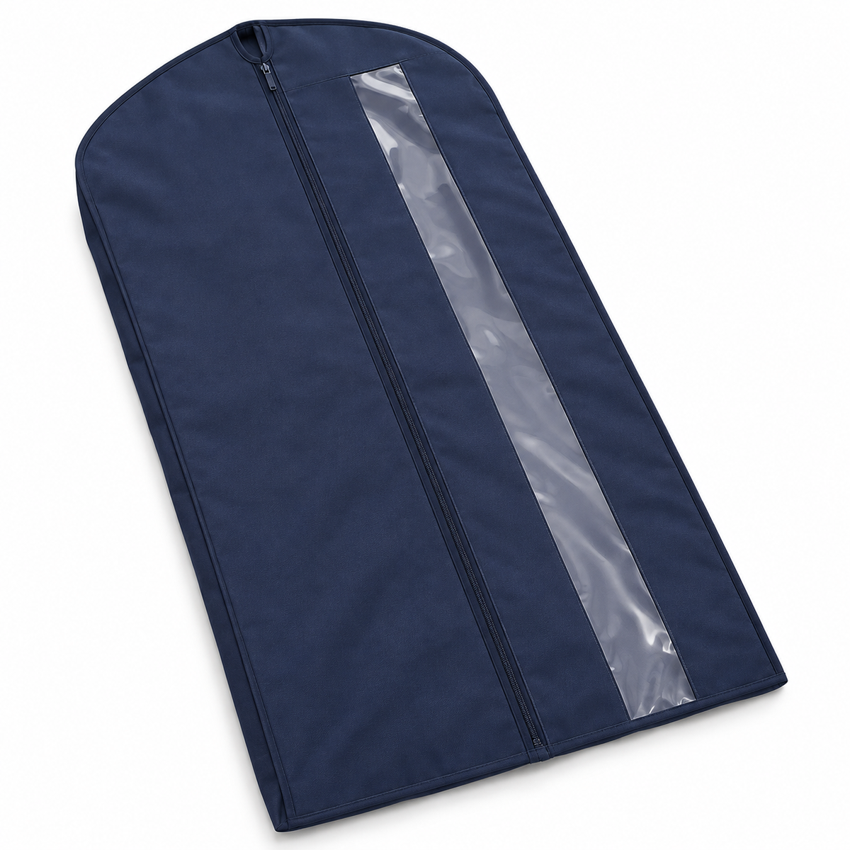 Navy Windowed Garment Cover, Mid Length on a white background