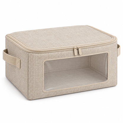 Oatmeal Windowed Clothes Storage Bag, Small on a white background