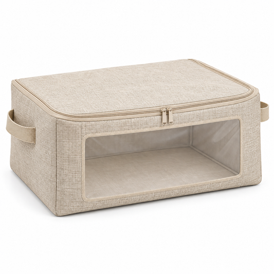 Oatmeal Windowed Clothes Storage Bag, Medium on a white background