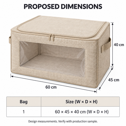 Oatmeal Windowed Bedding Storage Bag, Deep with proposed dimensions