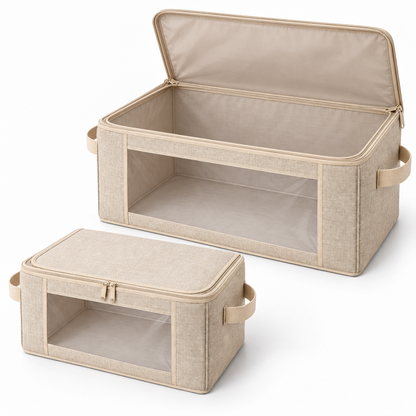Oatmeal Windowed Storage Bags, Mixed Size 2-Pack showing two separate bags in two sizes
