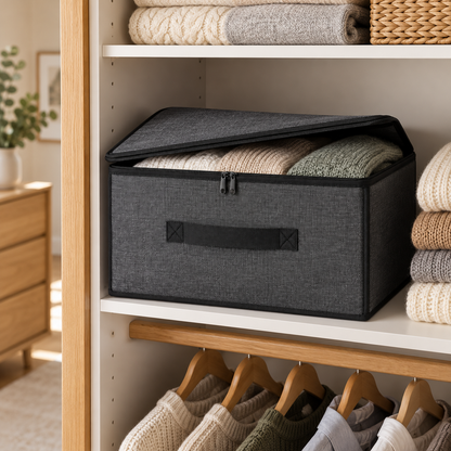 Charcoal Structured Wardrobe Storage Bag, Narrow in a wardrobe setting