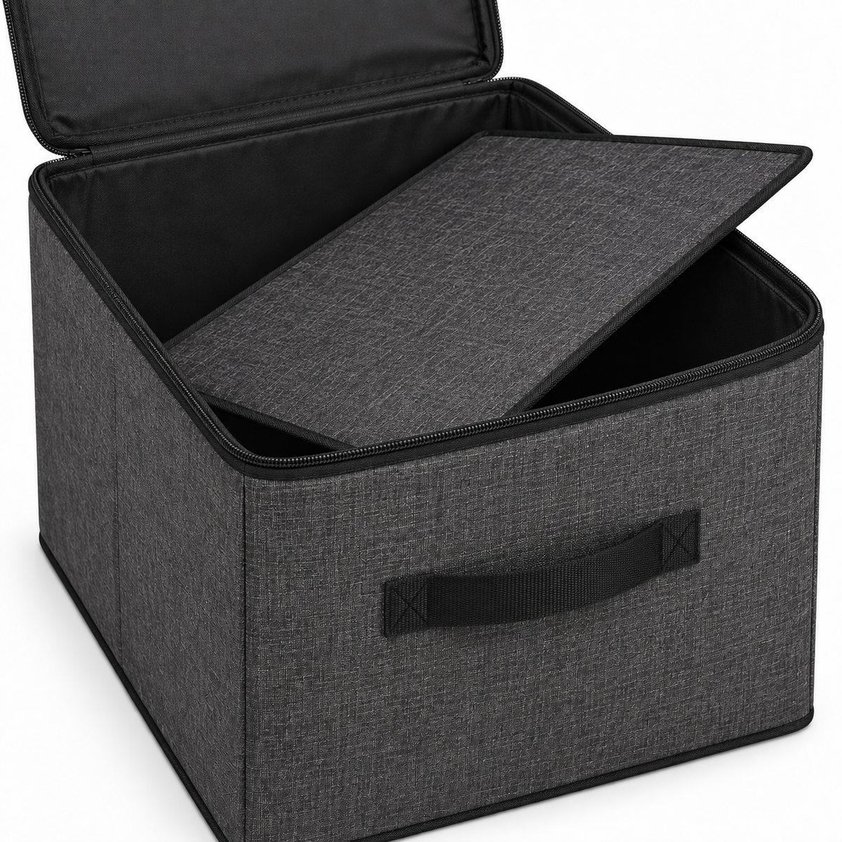 Charcoal Structured Wardrobe Storage Bag, Square showing square footprint and removable base insert