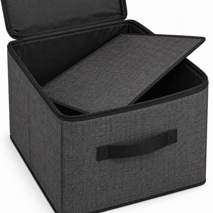 Charcoal Structured Wardrobe Storage Bag, Square showing square footprint and removable base insert