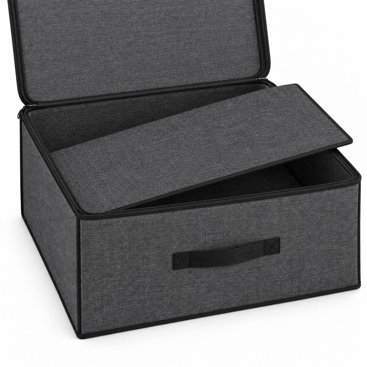 Charcoal Structured Wardrobe Storage Bag, Wide showing wide top access and removable base insert