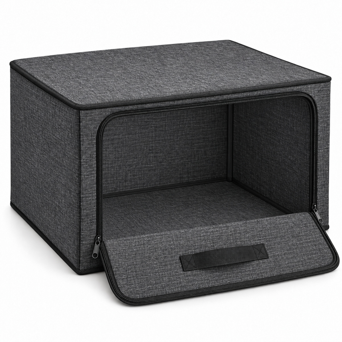 Charcoal Front-Opening Wardrobe Storage Bag showing zipped drop-down front access