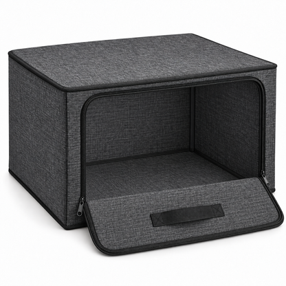 Charcoal Front-Opening Wardrobe Storage Bag showing zipped drop-down front access