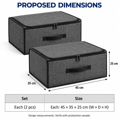 Charcoal Structured Storage Bags, Matching 2-Pack with proposed dimensions