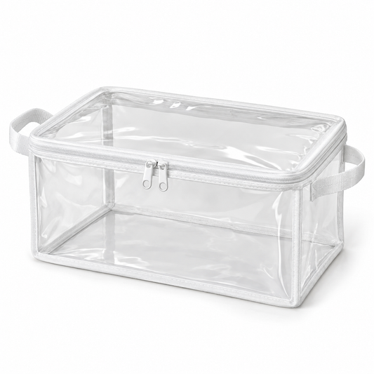 Clear White-Trim Accessory Storage Bag, Small on a white background