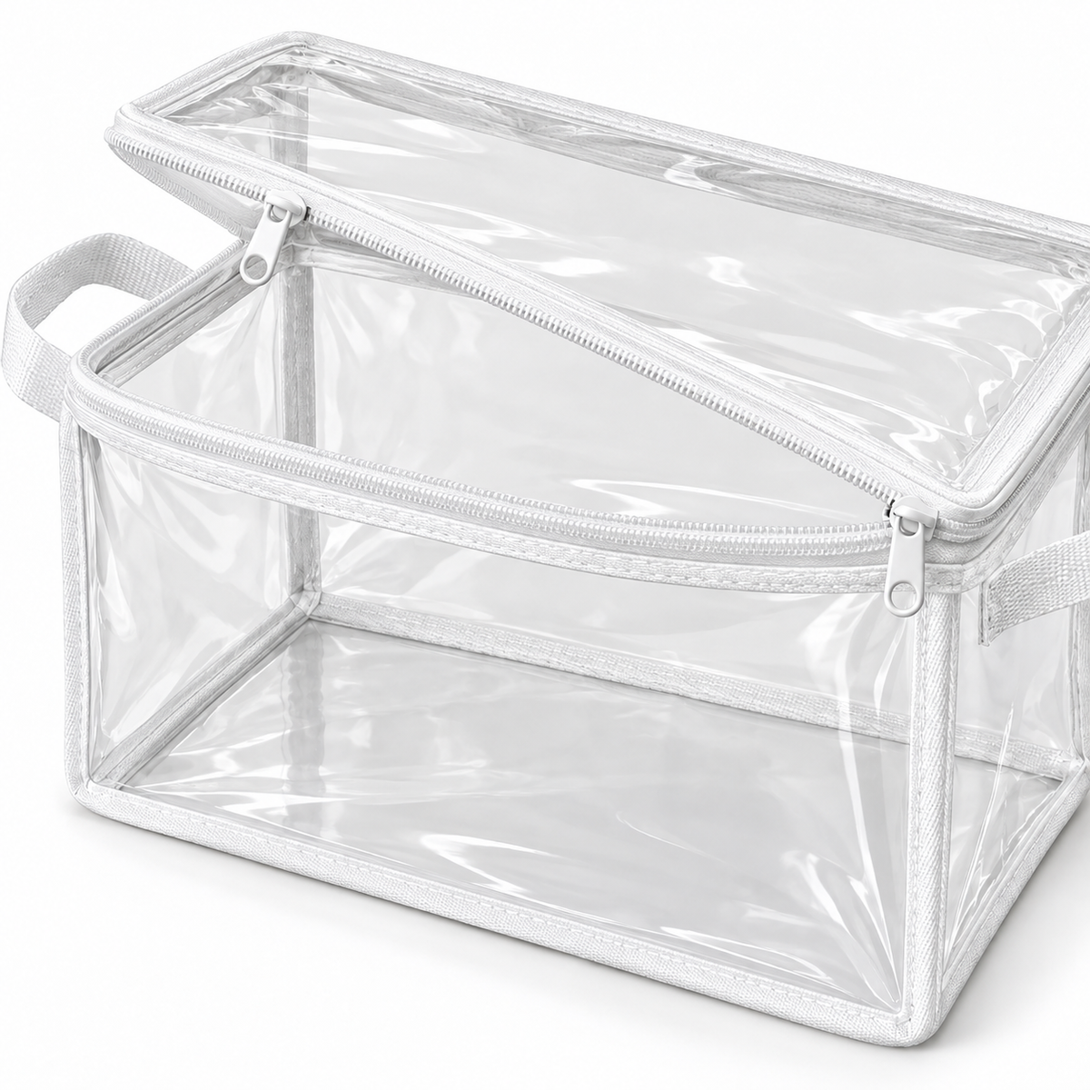 Clear White-Trim Accessory Storage Bag, Small showing clear panels show stored accessories