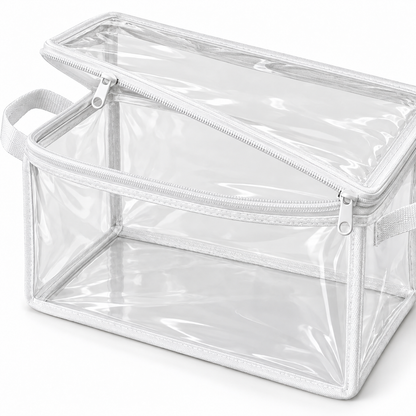 Clear White-Trim Accessory Storage Bag, Small showing clear panels show stored accessories