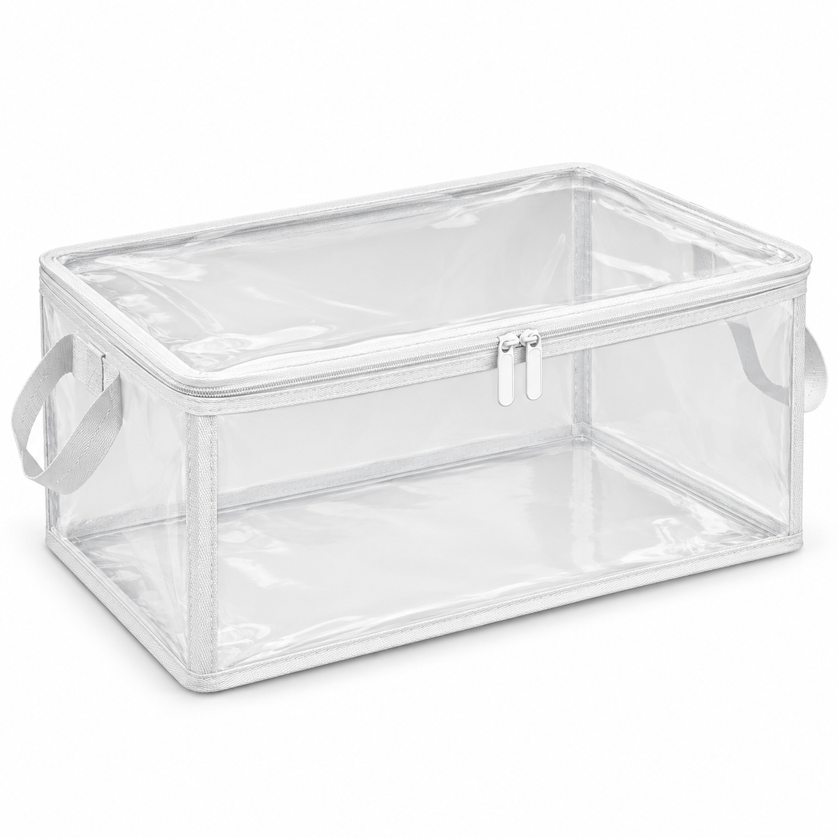 Clear White-Trim Clothes Storage Bag, Medium on a white background