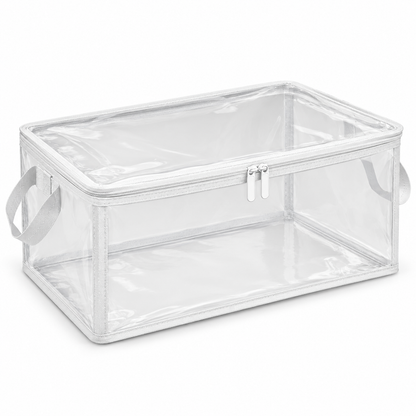 Clear White-Trim Clothes Storage Bag, Medium on a white background