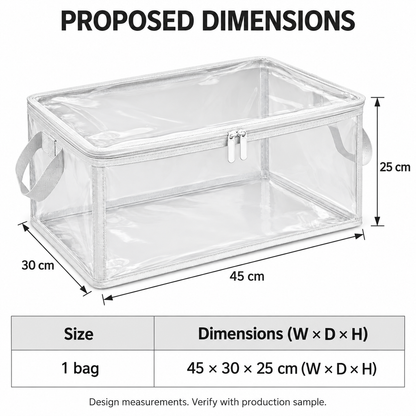 Clear White-Trim Clothes Storage Bag, Medium with proposed dimensions