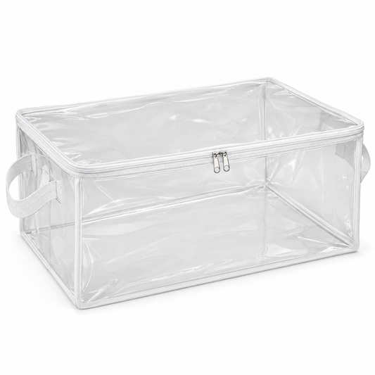 Clear White-Trim Clothes Storage Bag, Large on a white background