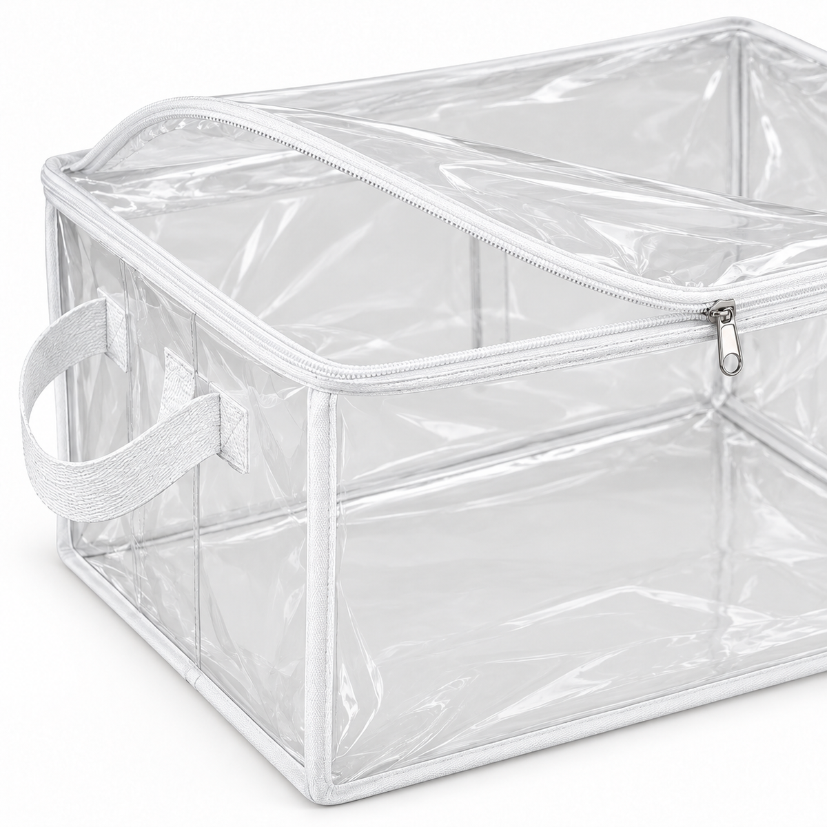 Clear White-Trim Clothes Storage Bag, Large showing transparent front and side panels