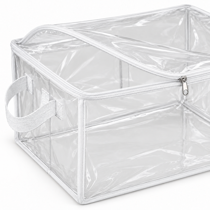 Clear White-Trim Clothes Storage Bag, Large showing transparent front and side panels