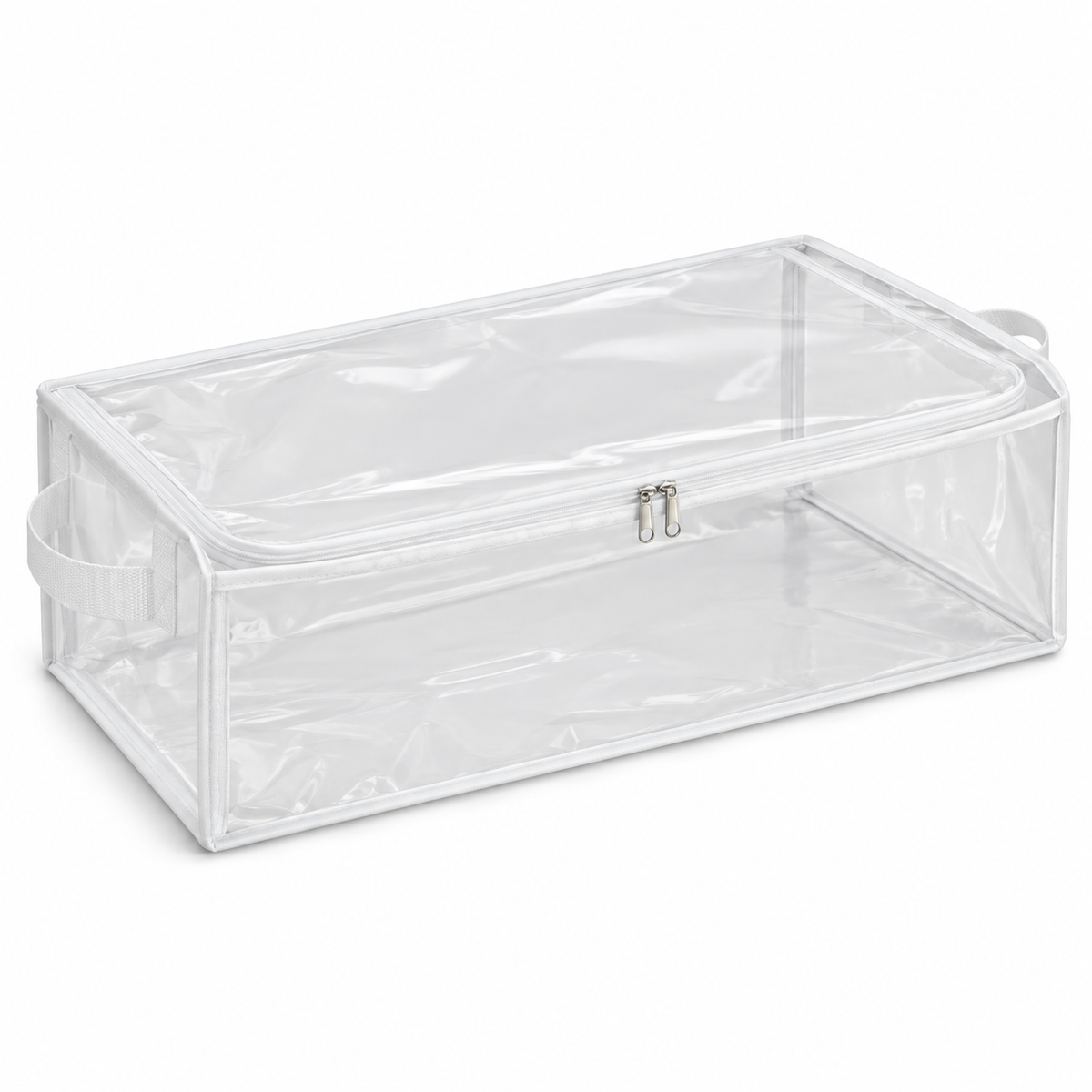 Clear White-Trim Bedding Storage Bag, Long on a white background