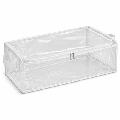 Clear White-Trim Bedding Storage Bag, Long on a white background
