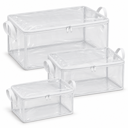 Clear White-Trim Storage Bags, Mixed Size 3-Pack on a white background