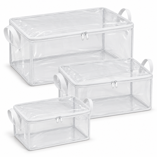 Clear White-Trim Storage Bags, Mixed Size 3-Pack on a white background