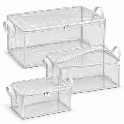 Clear White-Trim Storage Bags, Mixed Size 3-Pack showing three separate bags in three sizes