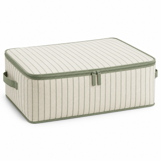 Sage Stripe Wardrobe Storage Bag, Low Profile on a white background