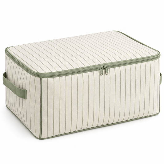 Sage Stripe Clothes Storage Bag, Standard on a white background