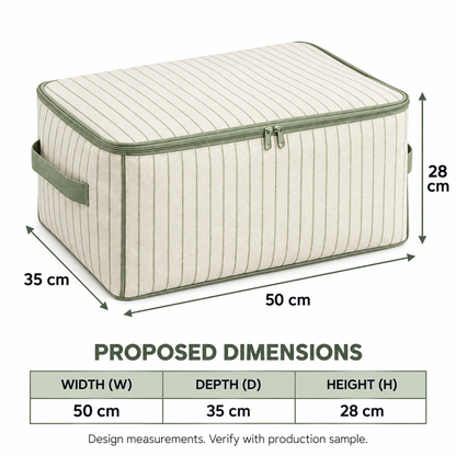 Sage Stripe Clothes Storage Bag, Standard with proposed dimensions