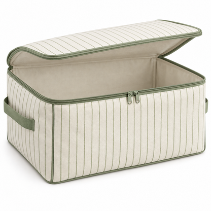 Sage Stripe Clothes Storage Bag, Standard showing twin-slider top zip and side handles
