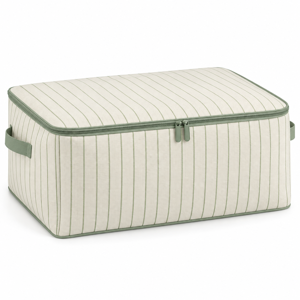 Sage Stripe Seasonal Clothes Storage Bag, Wide on a white background