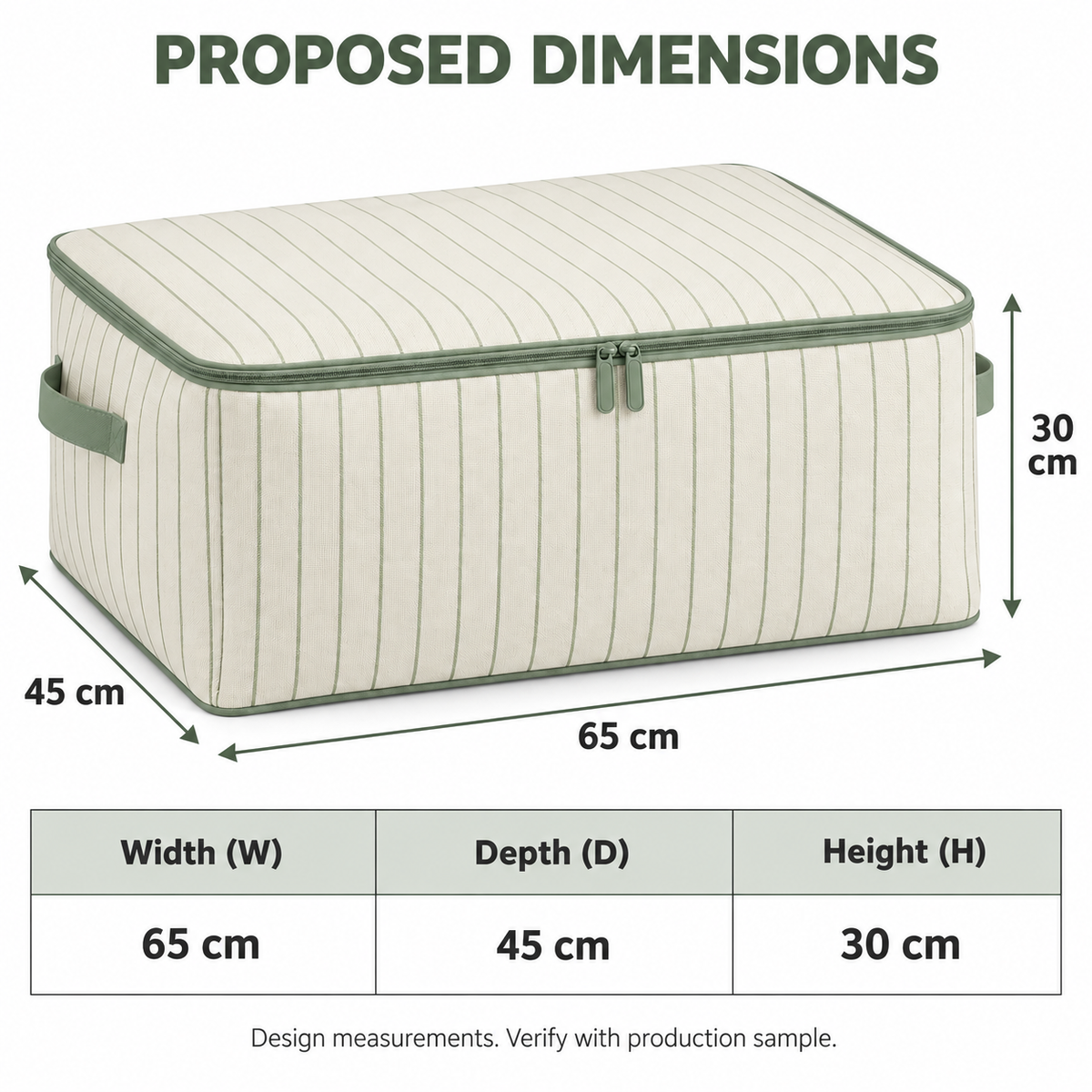 Sage Stripe Seasonal Clothes Storage Bag, Wide with proposed dimensions