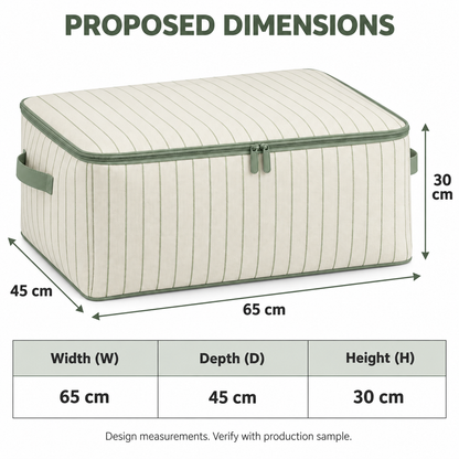 Sage Stripe Seasonal Clothes Storage Bag, Wide with proposed dimensions