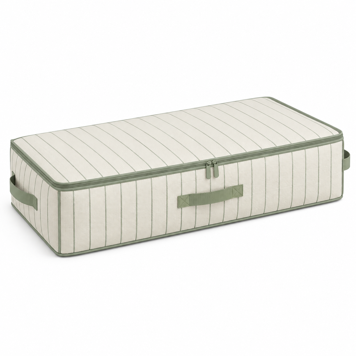 Sage Stripe Underbed Clothes Storage Bag on a white background