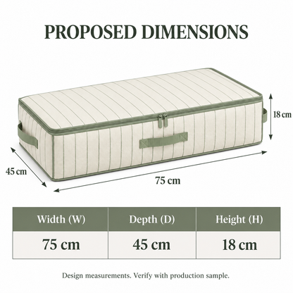 Sage Stripe Underbed Clothes Storage Bag with proposed dimensions
