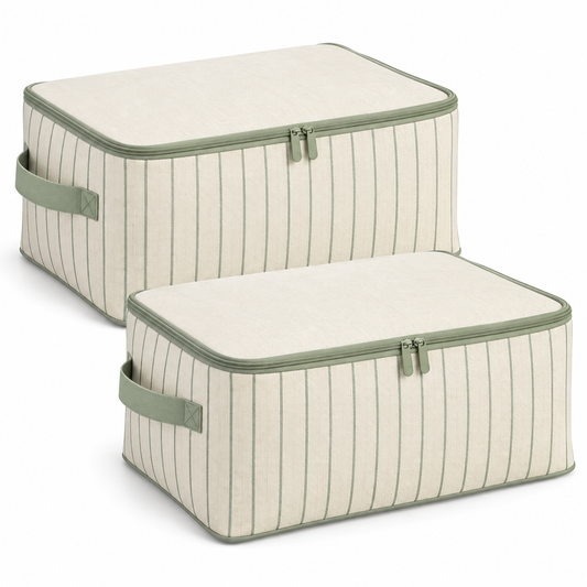Sage Stripe Clothes Storage Bags, Matching 2-Pack on a white background