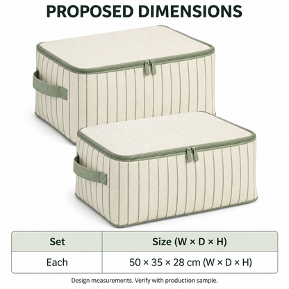 Sage Stripe Clothes Storage Bags, Matching 2-Pack with proposed dimensions