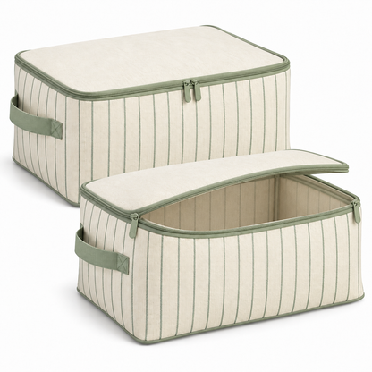 Sage Stripe Clothes Storage Bags, Matching 2-Pack showing two matching bags for separate clothing groups