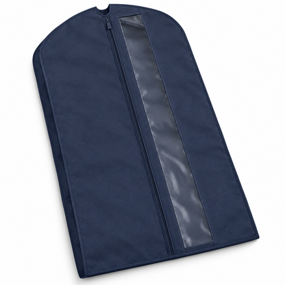 Navy Windowed Garment Cover, Short on a white background