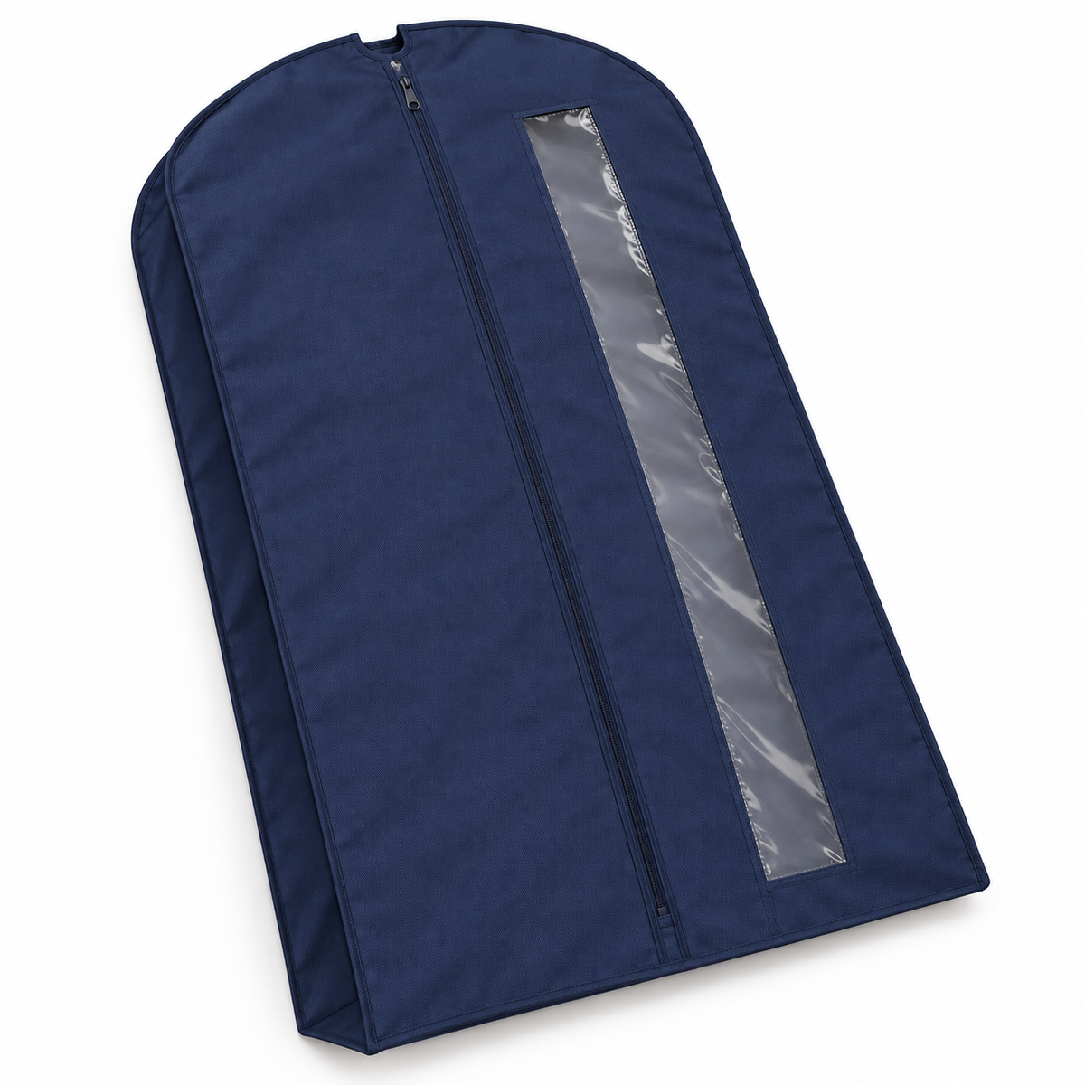 Navy Windowed Garment Cover, Wide Gusset on a white background