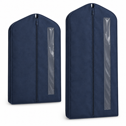 Navy Windowed Garment Covers, Mixed Length 2-Pack on a white background